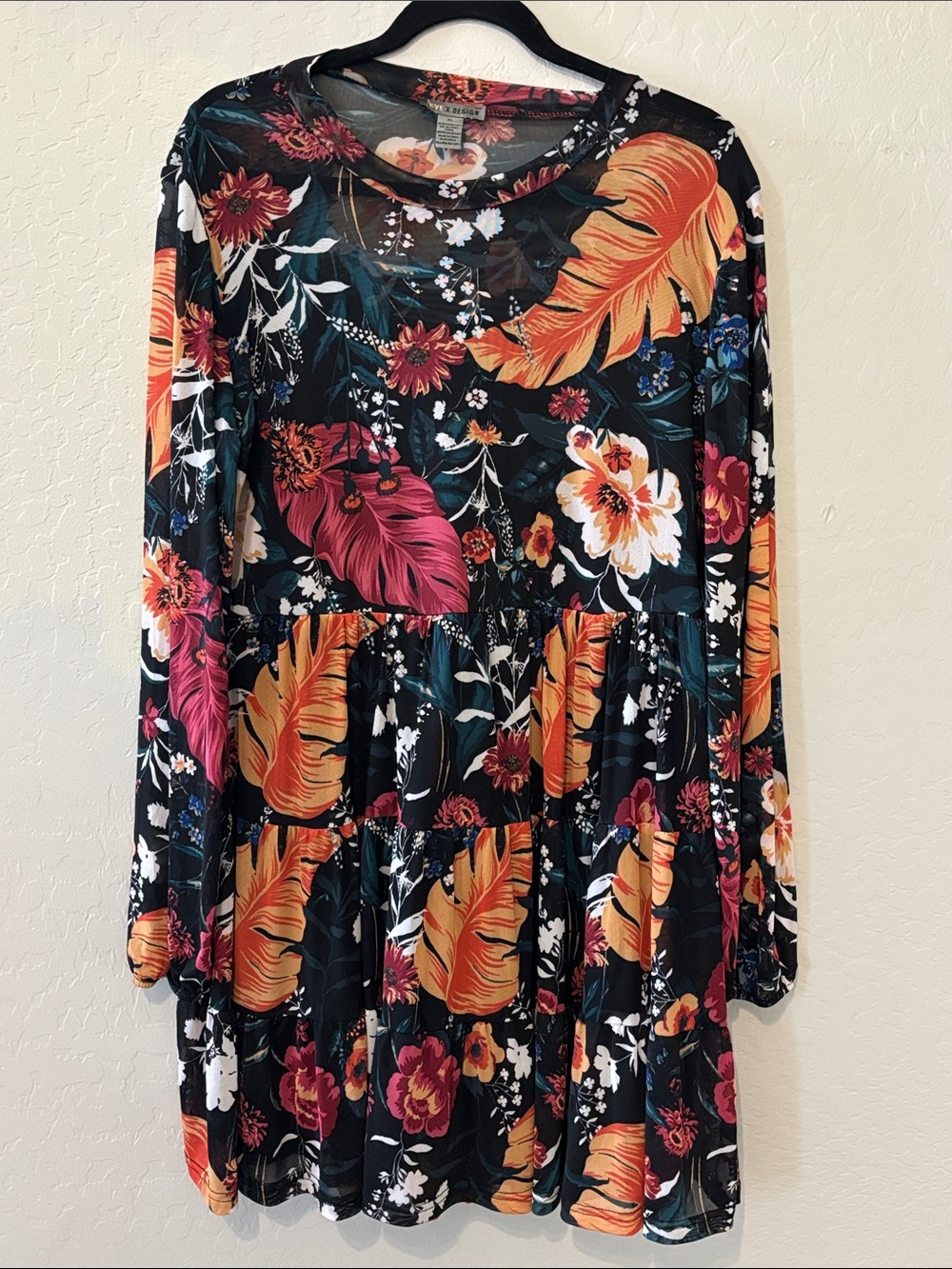 LOVE X Design Floral Sheer Sleeve Knee Length Dress